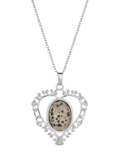 Fashion Speckled Stone Solid Copper Geometric Heart Protein Necklace