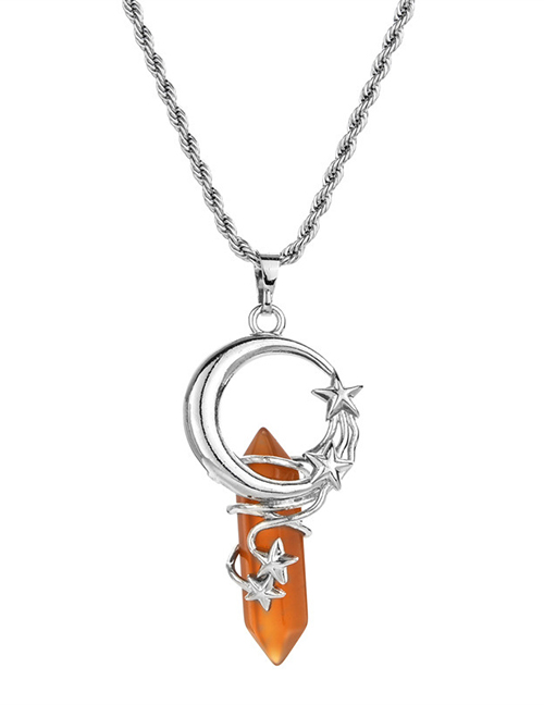 Fashion Brown Pure Copper Tiger Eye Hexagonal Pillar Star And Moon Winding Necklace