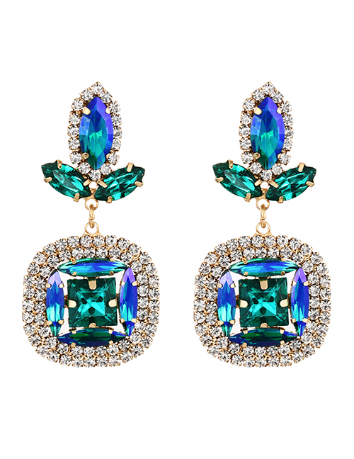 Fashion Green Alloy Diamond Geometric Stud Earrings