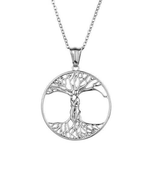 Fashion Silver Color Stainless Steel Openwork Tree Of Life Necklace