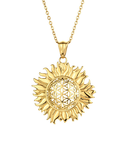 Fashion Gold Color Stainless Steel Openwork Sunflower Necklace