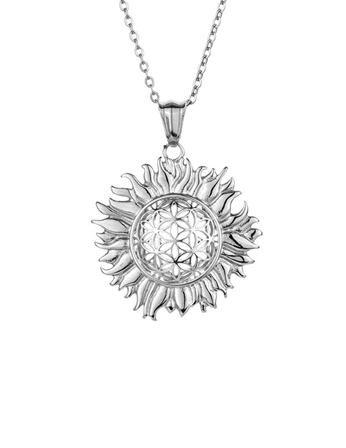 Fashion Silver Color Stainless Steel Openwork Sunflower Necklace