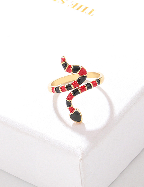 Fashion Red And Black Snake Ring Copper Drip Oil Snake Ring