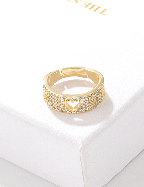 Fashion White Brass Diamond Open Heart Open Ring