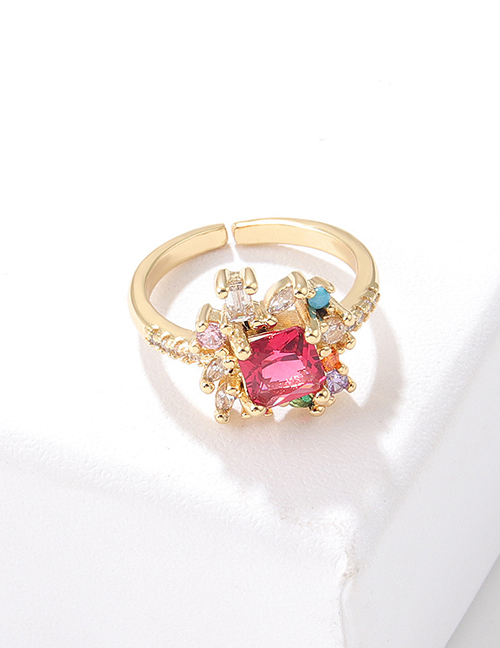 Fashion Red Diamond Ring Copper And Diamond Geometric Ring