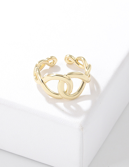 Fashion Two Ropes Interlocking 3 Solid Copper Geometric Knot Open Ring