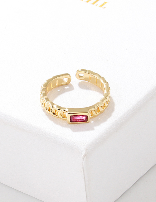 Fashion Red Zircon Chain Ring Brass Diamond Chain Open Ring