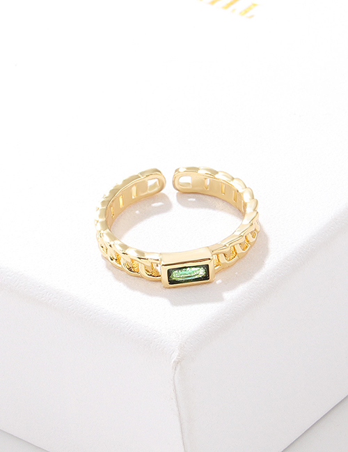 Fashion Green Zircon Chain Ring Brass Diamond Chain Open Ring