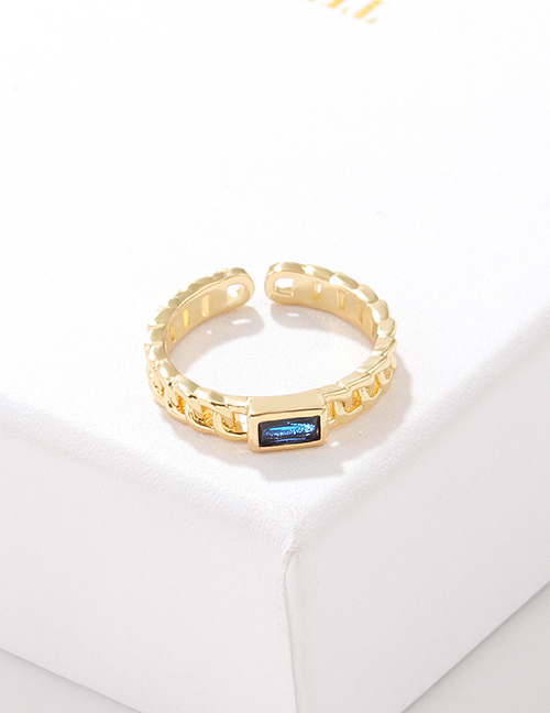 Fashion Blue Zircon Chain Ring Brass Diamond Chain Open Ring