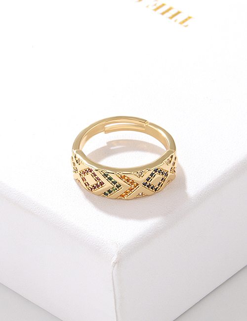 Fashion Geometric Pattern Ring Bronze Zirconium Geometric Open Ring
