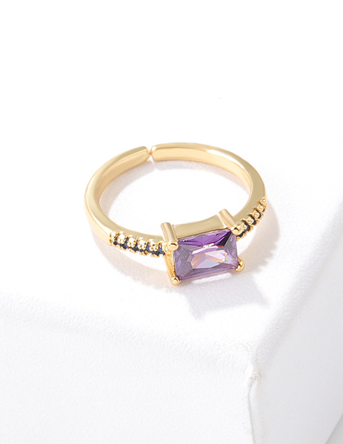 Fashion Purple Zircon Brass Set Square Zirconium Geometric Ring