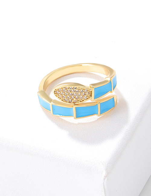 Fashion Blue Ring Brass Diamond Drip Oil Open Ring