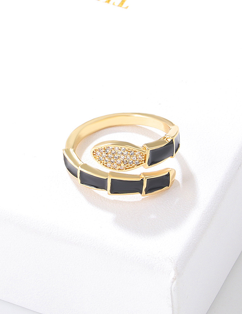 Fashion Black Ring Brass Diamond Drip Oil Open Ring
