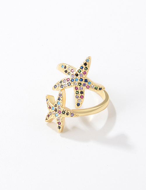 Fashion Colored Starfish Microset Zircon Ring Bronze Zirconium Starfish Open Ring