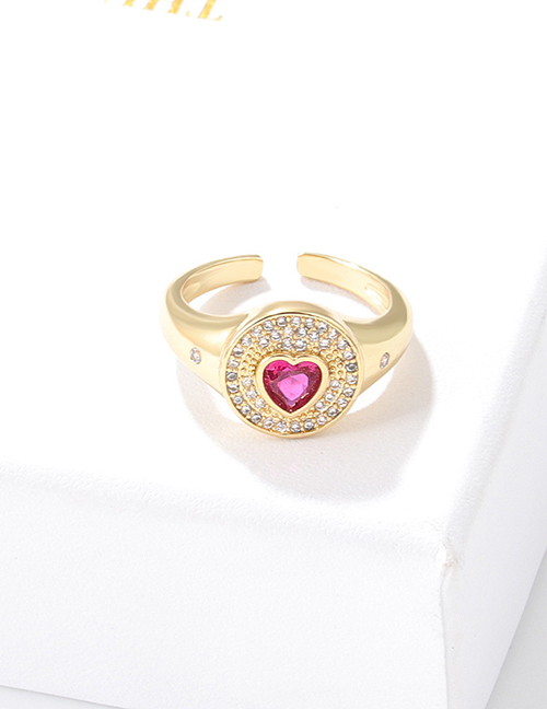Fashion Pink Brass Set Heart Zirconium Open Ring