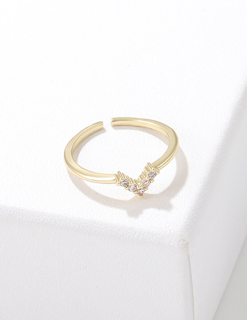 Fashion V-shaped Diamond Ring Brass Diamond Geometric V Open Ring