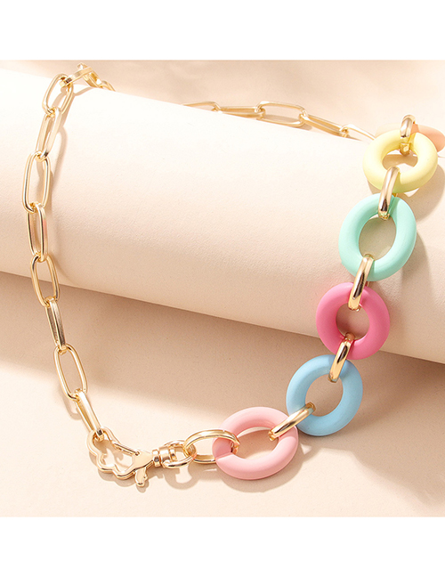 Fashion Half Colored Oval Chain Necklace Metal Oval Chain Necklace