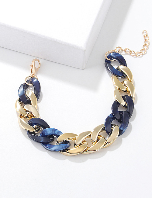 Fashion Navy Blue Stitching Bracelet Acrylic Two Tone Chain Bracelet