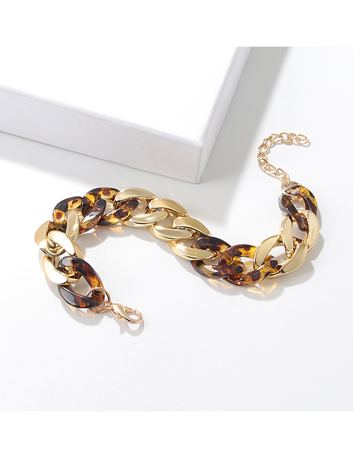Fashion Leopard Print Panel Bracelet Acrylic Two Tone Chain Bracelet