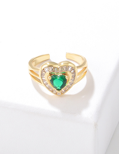 Fashion Big And Small Heart-shaped Brass Ring Brass Set Heart Diamond Geometric Open Ring