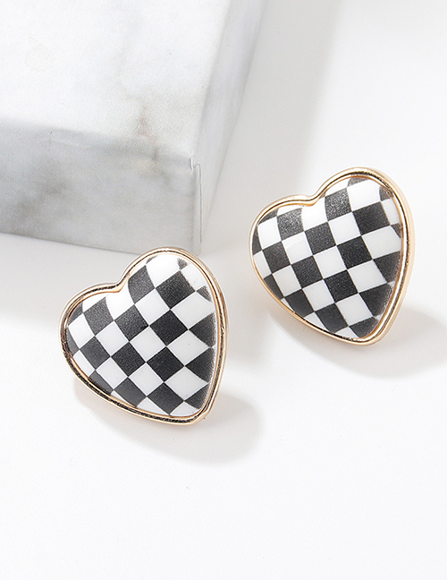 Fashion Checkerboard Heart Earrings Resin Checkerboard Heart Stud Earrings