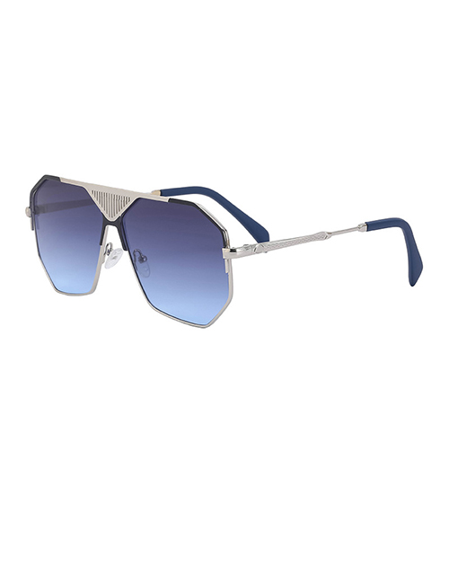 Fashion Silver/grey Blue Pc One Piece Large Frame Sunglasses