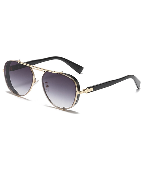 Fashion -1 Gold Double Grey Metal Large-frame Toad Sunglasses