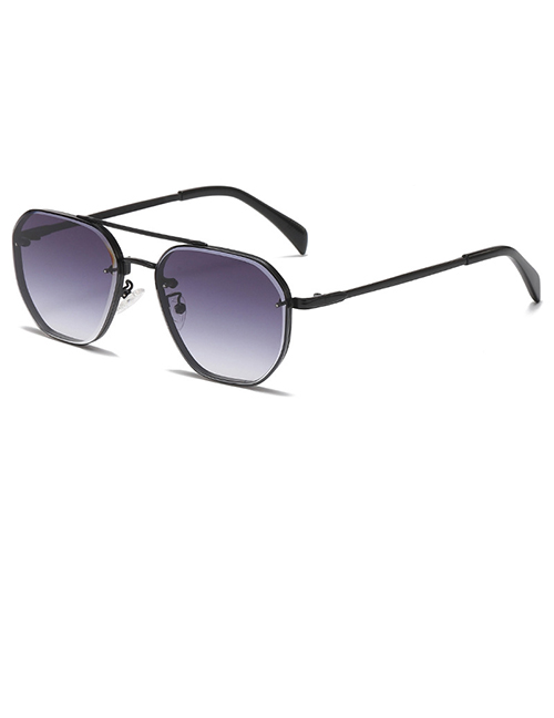 Fashion -1 Black Double Gray Double-bridge Cut-edge Sunglasses
