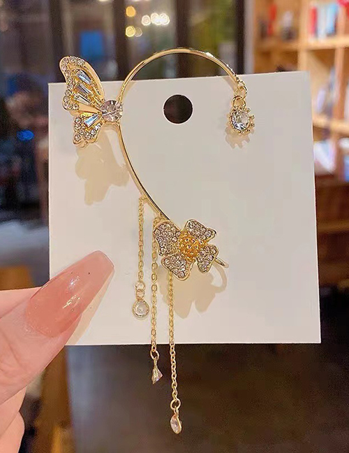 Fashion Gold Metal Diamond Butterfly Earrings