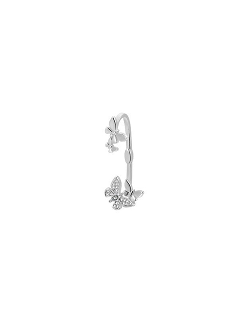 Fashion Silver Metal Diamond Butterfly Earrings
