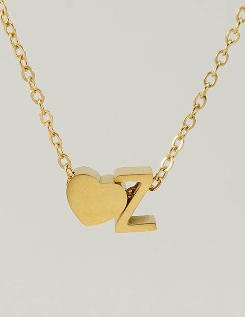 Fashion Gold Z Titanium Steel Geometric Heart Letter Necklace