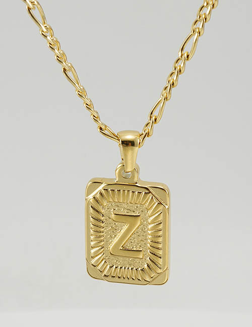 Fashion Gold Z (including Chain) Titanium Steel 26 Letter Square Necklace