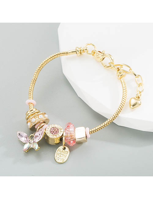Fashion Pink Bronze Diamond Crystal Butterfly Multi-element Bracelet