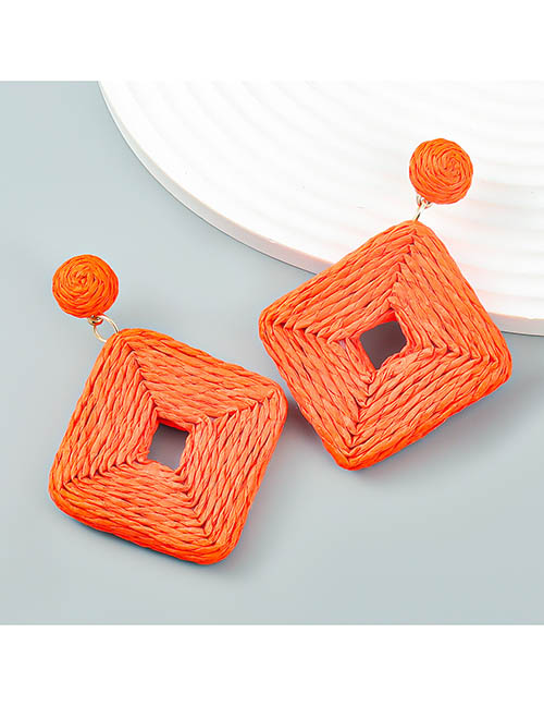 Fashion Orange Cutout Square Braided Raffia Stud Earrings