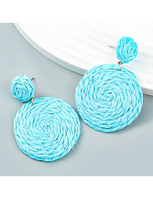 Fashion Blue Solid Braided Raffia Round Stud Earrings