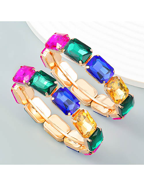 Fashion Color Alloy Set Square Diamond Round Earrings