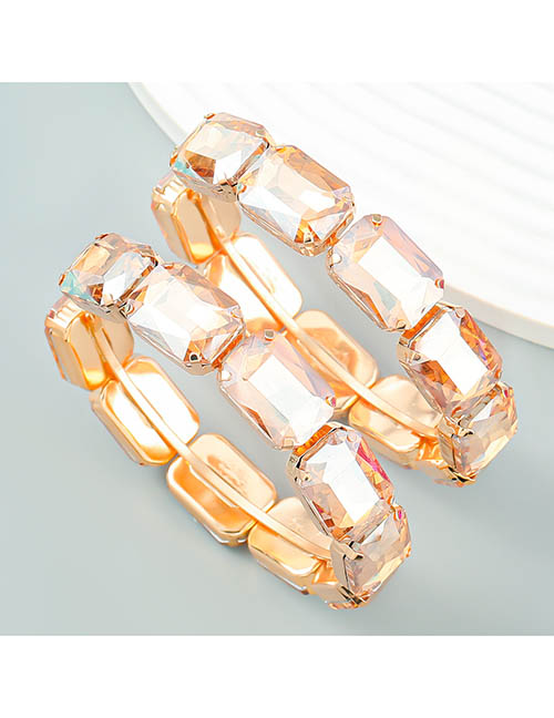 Fashion Gold Alloy Set Square Diamond Round Earrings