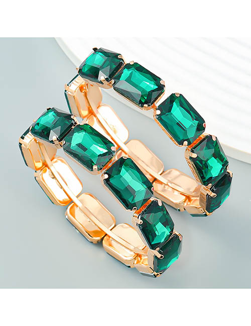 Fashion Green Alloy Set Square Diamond Round Earrings