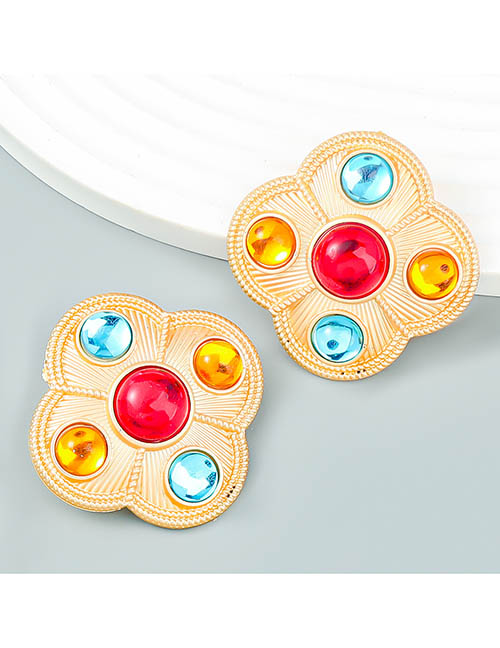 Fashion Red Color Alloy Inset Resin Flower Stud Earrings
