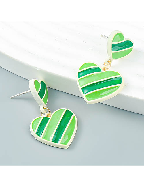 Fashion Green Multilayer Alloy Drip Oil Stripe Love Stud Earrings
