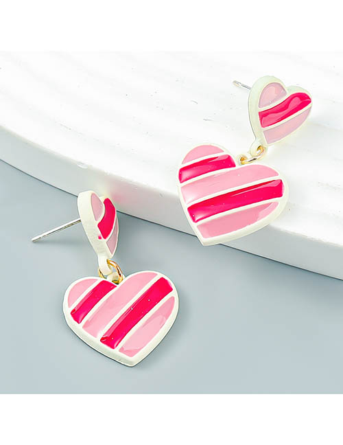 Fashion Pink Multilayer Alloy Drip Oil Stripe Love Stud Earrings