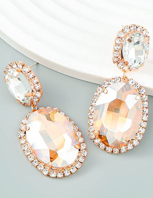 Fashion Gold Alloy Set Oval Glass Diamond Geometric Stud Earrings