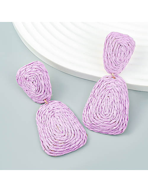 Fashion Purple Geometric Braided Raffia Stud Earrings
