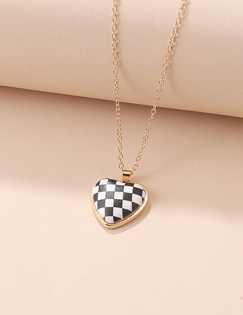 Fashion Checkerboard Heart Necklace Resin Checkerboard Heart Necklace