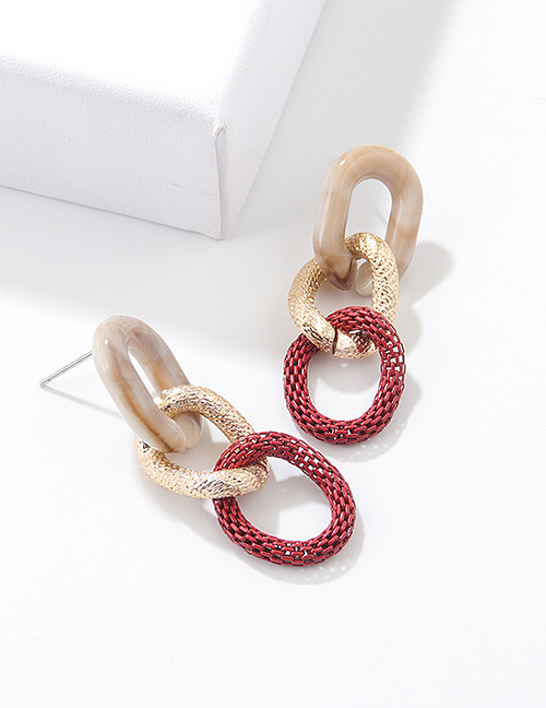 Fashion Red Acrylic Geometric Cutout Asymmetric Stud Earrings