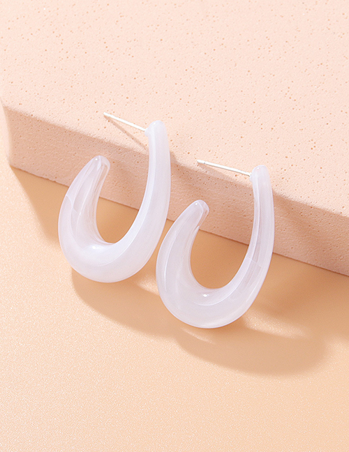 Fashion White Resin U-shaped Earrings