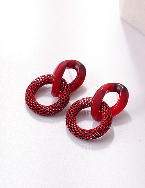 Fashion Red Acrylic Geometric Round Stud Earrings