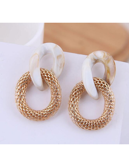 Fashion White Acrylic Geometric Round Stud Earrings