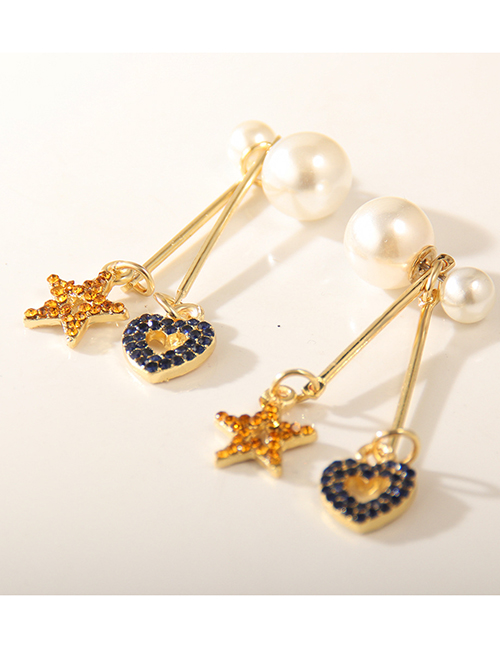 Fashion Yellow Blue Alloy Diamond Heart Star Earrings