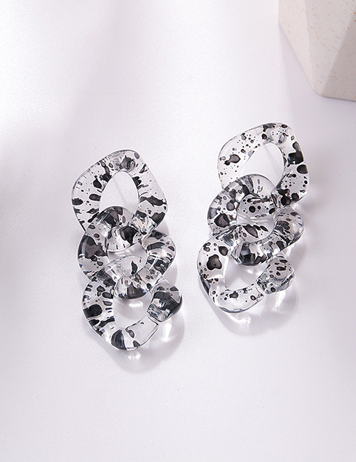 Fashion Black Speckled Chain Stud Earrings